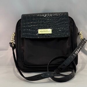 Samantha Brown Black Nylon/Croc-Embossed Crossbody Bag